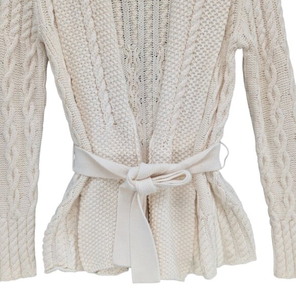 Vtg GAP Cable Knit Cardigan Womens Cream Belted Cotton Blend Sweater Size XS - Picture 9 of 10